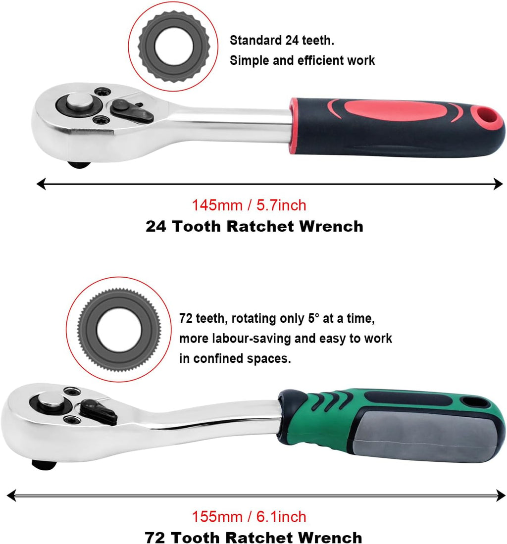 53 Pieces 1/4 inch Drive Socket Ratchet Wrench Set, with Bit Socket Set Metric and Extension Bar for Auto Repairing and Household, with Storage Case,with 72 Tooth Reversible Ratchets