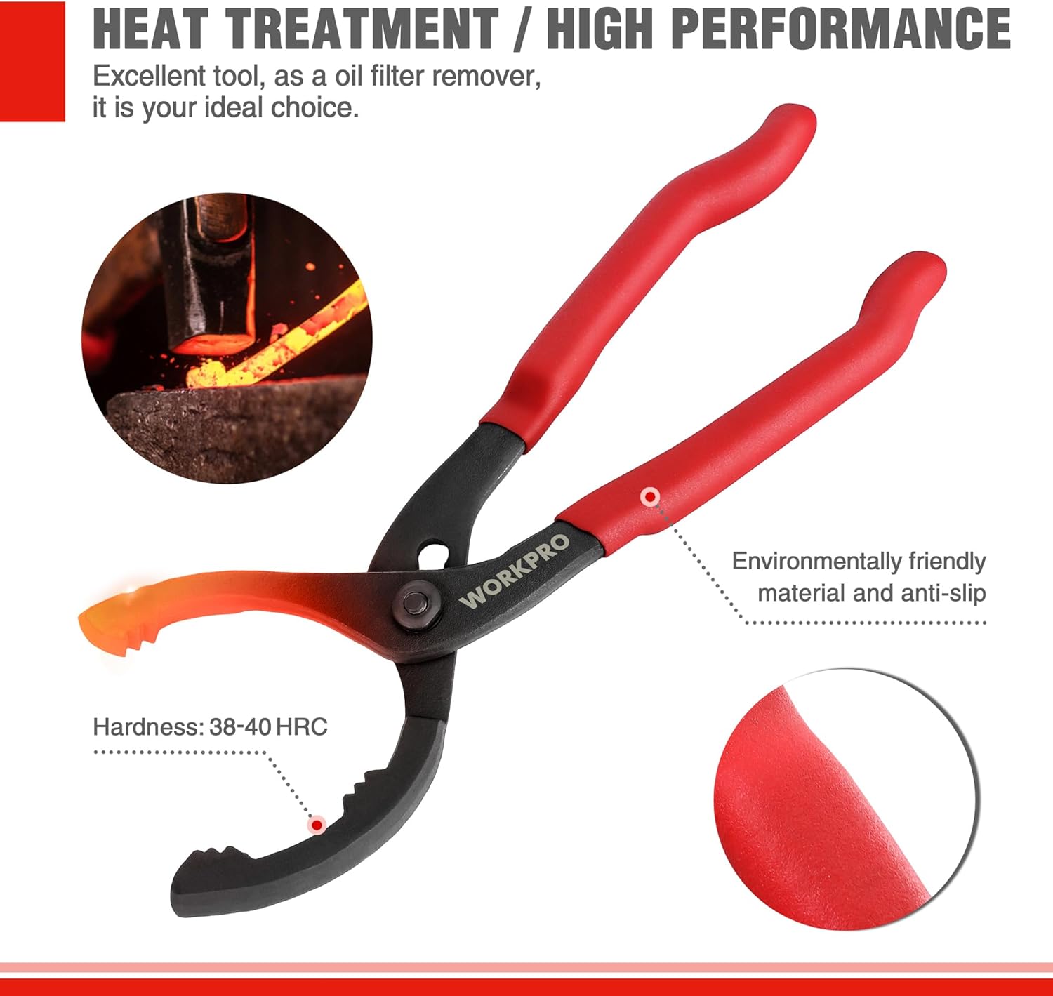 WORKPRO 12" Adjustable Oil Filter Pliers, Wrench Adjustable Oil Filter Removal Tool, Ideal For Engine Filters, Conduit, & Fittings, W114083A