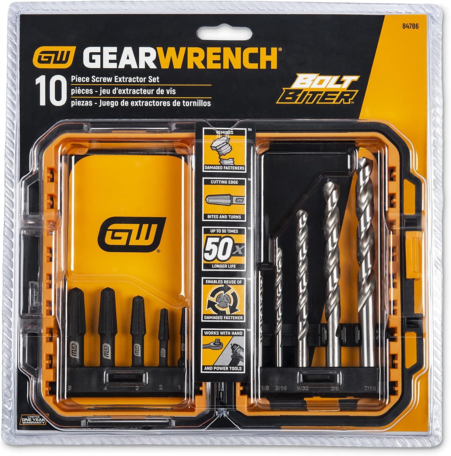GEARWRENCH 10 Piece Bolt Biter Screw Extractor Set - 84786