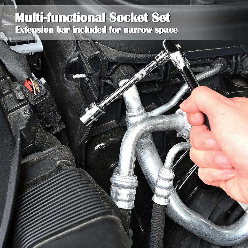 53 Pieces 1/4 inch Drive Socket Ratchet Wrench Set, with Bit Socket Set Metric and Extension Bar for Auto Repairing and Household, with Storage Case,with 72 Tooth Reversible Ratchets