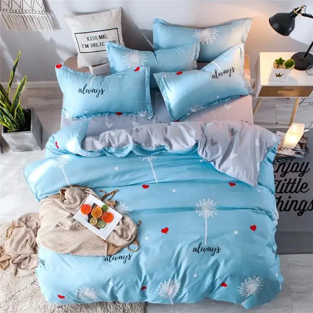 57 3/4pcs pinkheart bedding set Super king size bed linens reactive printing duvet cover set brief style home bed set flat sheet
