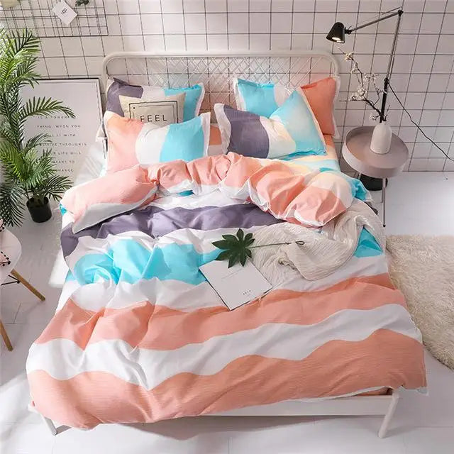 57 3/4pcs pinkheart bedding set Super king size bed linens reactive printing duvet cover set brief style home bed set flat sheet