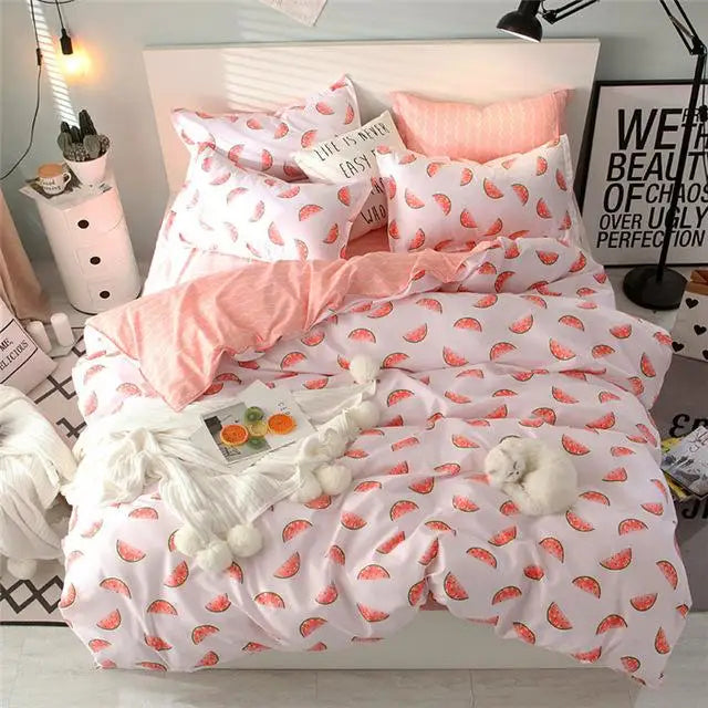 57 3/4pcs pinkheart bedding set Super king size bed linens reactive printing duvet cover set brief style home bed set flat sheet