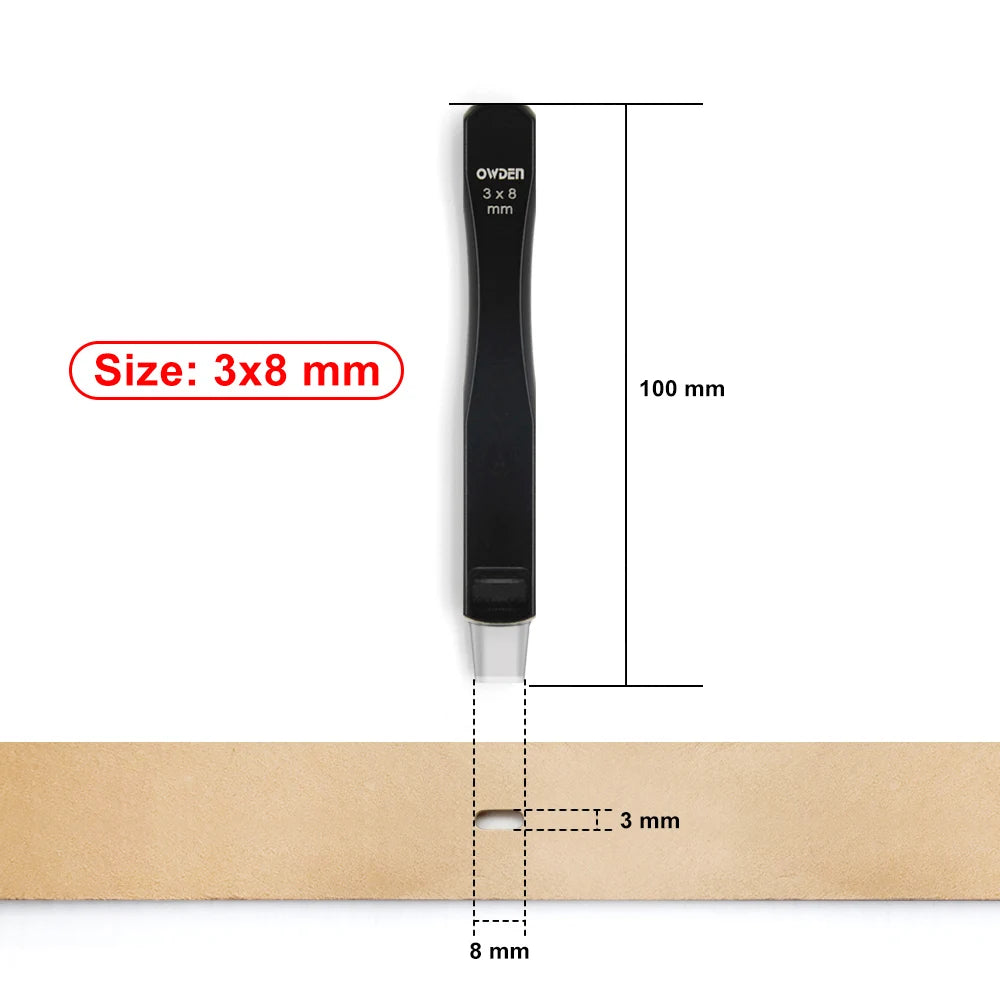 OWDEN Oblong Leather Punch Set for Belt Hole Puncher Oval Hole Strap Watch Band Flat Heavy Duty Leather Craft Hollow Punch