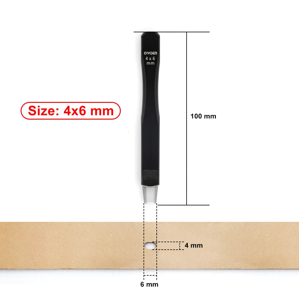 OWDEN Oblong Leather Punch Set for Belt Hole Puncher Oval Hole Strap Watch Band Flat Heavy Duty Leather Craft Hollow Punch