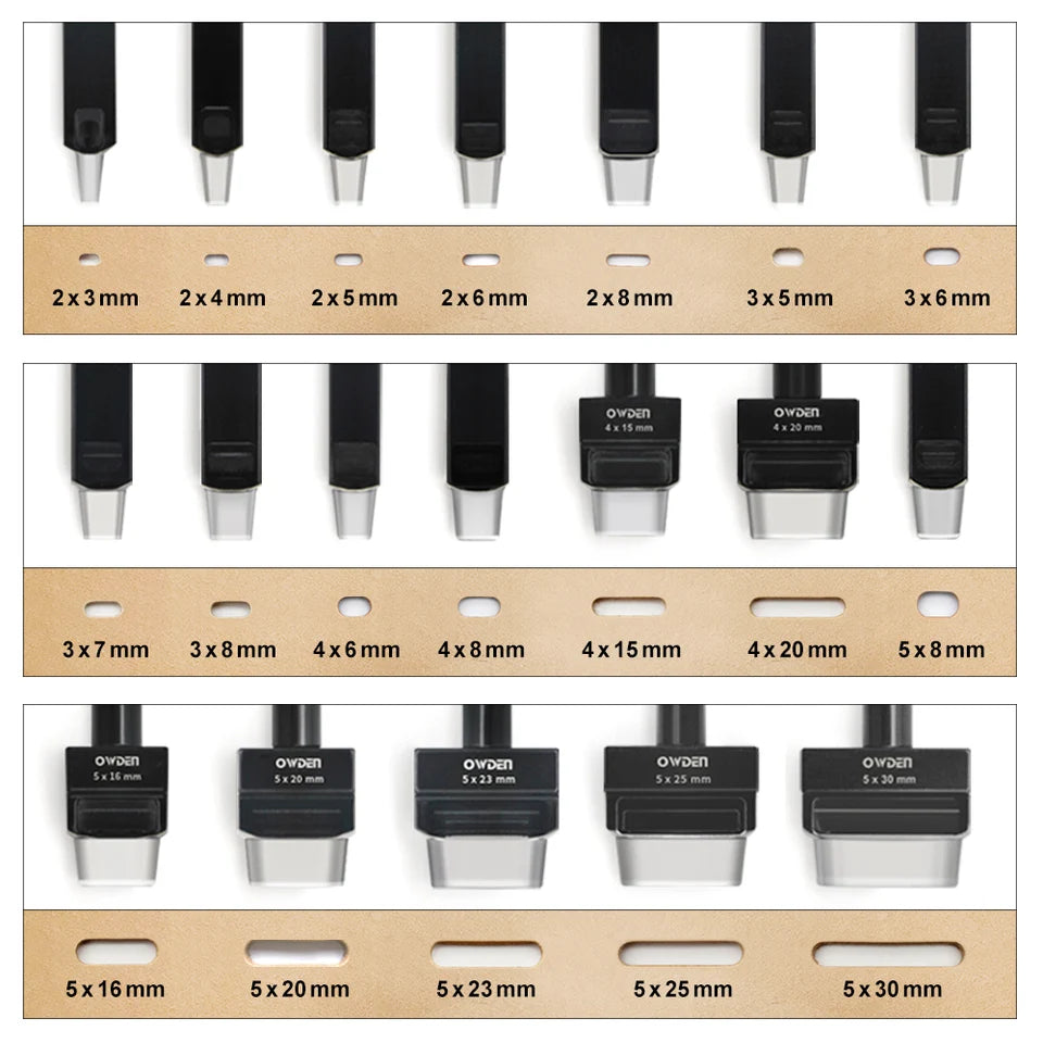 OWDEN Oblong Leather Punch Set for Belt Hole Puncher Oval Hole Strap Watch Band Flat Heavy Duty Leather Craft Hollow Punch