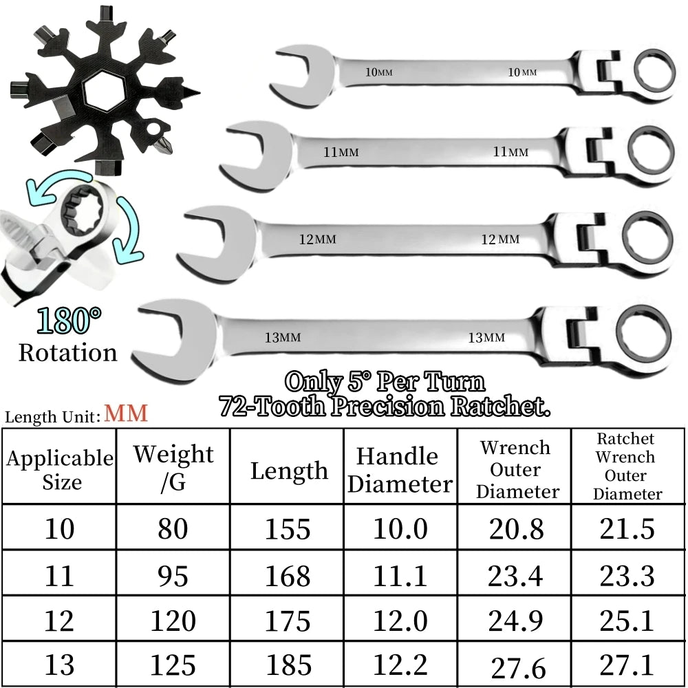 Flexible Ratcheting Combination Wrench Set,6-17mm Metric Key Wrench Ratchet Spanner Metric Hand Tool Sets,Car Repair Tools