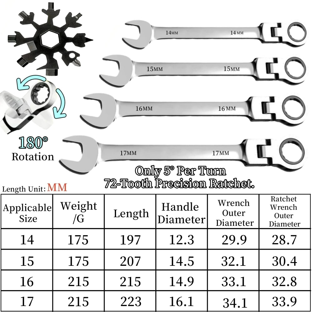 Flexible Ratcheting Combination Wrench Set,6-17mm Metric Key Wrench Ratchet Spanner Metric Hand Tool Sets,Car Repair Tools