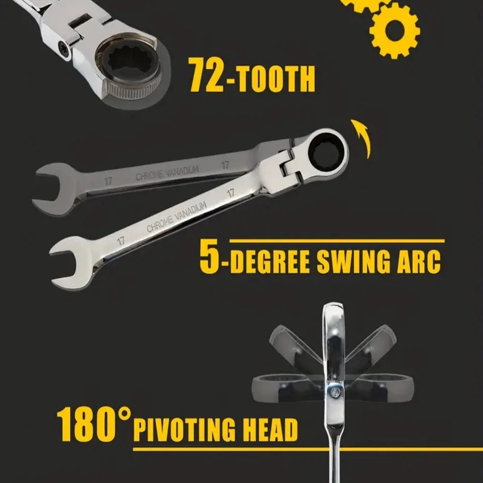 Flexible Ratcheting Combination Wrench Set,6-17mm Metric Key Wrench Ratchet Spanner Metric Hand Tool Sets,Car Repair Tools