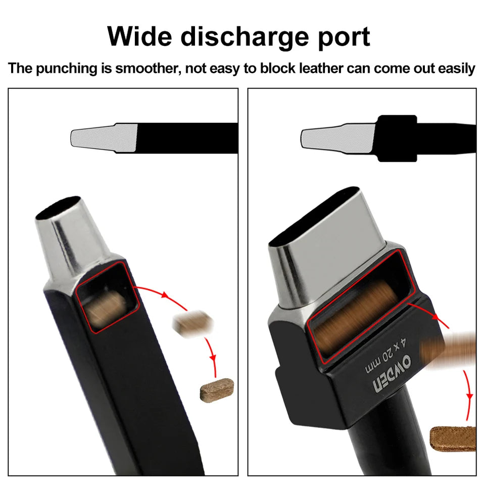 OWDEN Oblong Leather Punch Set for Belt Hole Puncher Oval Hole Strap Watch Band Flat Heavy Duty Leather Craft Hollow Punch