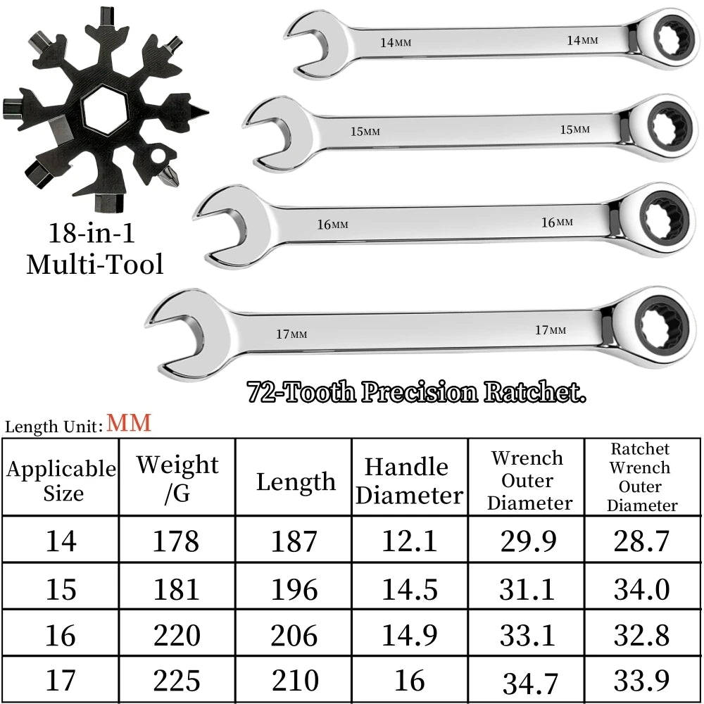 Flexible Ratcheting Combination Wrench Set,6-17mm Metric Key Wrench Ratchet Spanner Metric Hand Tool Sets,Car Repair Tools