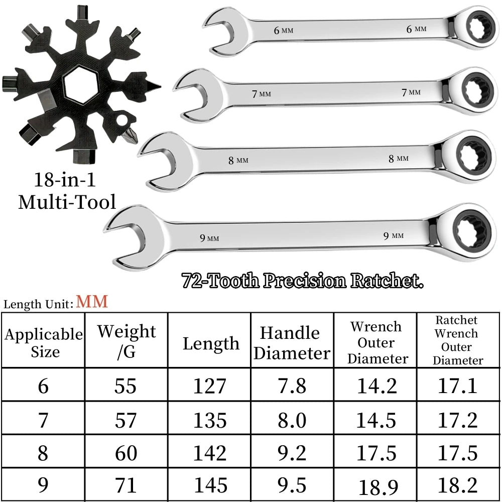 Flexible Ratcheting Combination Wrench Set,6-17mm Metric Key Wrench Ratchet Spanner Metric Hand Tool Sets,Car Repair Tools