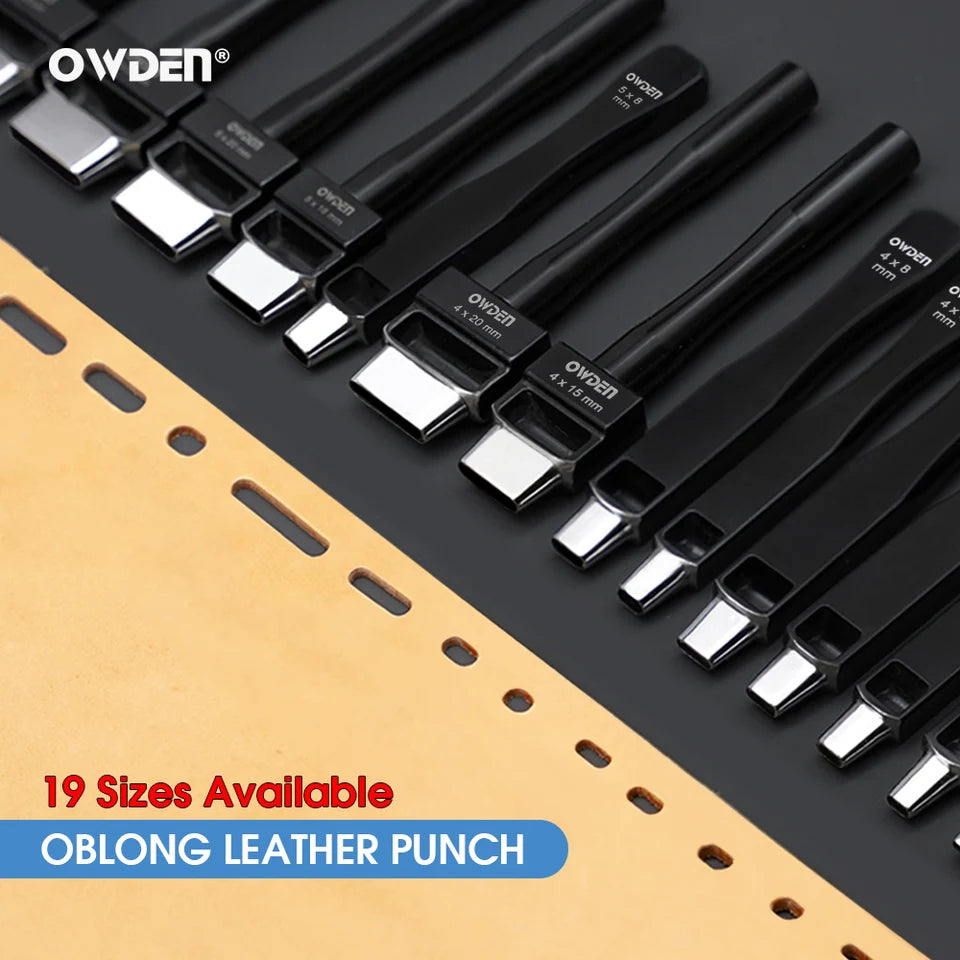 OWDEN Oblong Leather Punch Set for Belt Hole Puncher Oval Hole Strap Watch Band Flat Heavy Duty Leather Craft Hollow Punch