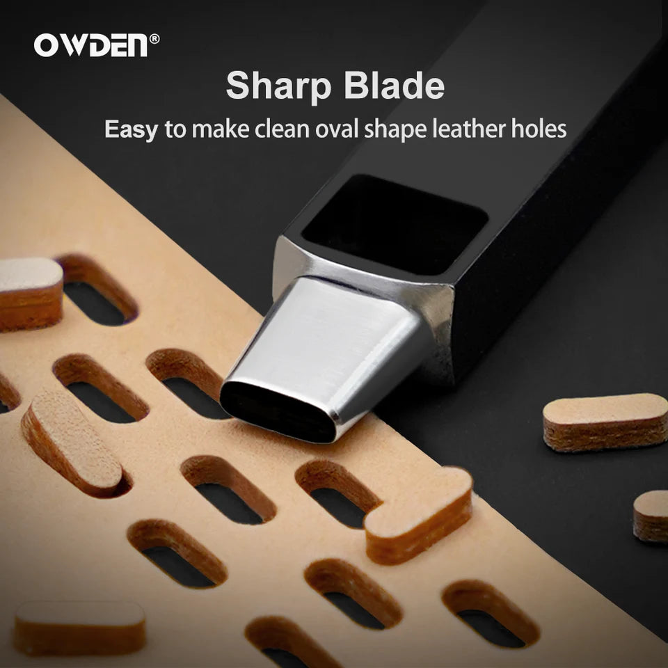 OWDEN Oblong Leather Punch Set for Belt Hole Puncher Oval Hole Strap Watch Band Flat Heavy Duty Leather Craft Hollow Punch